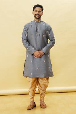 Grey embroidered art silk dhoti-kurta 1