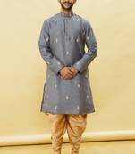 Grey embroidered art silk dhoti-kurta