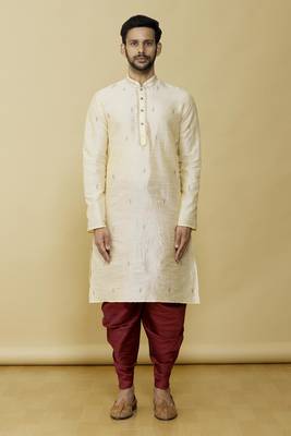 Fawn embroidered art silk dhoti-kurta 4