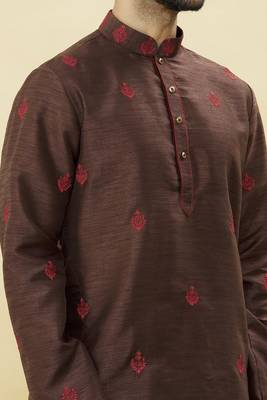 Brown embroidered art silk dhoti-kurta 5