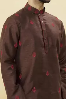 Brown embroidered art silk dhoti-kurta