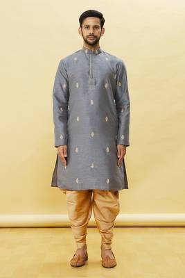 Grey embroidered art silk dhoti-kurta 2