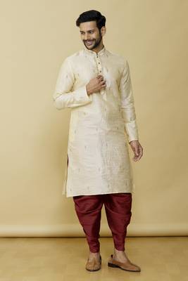 Fawn embroidered art silk dhoti-kurta 5