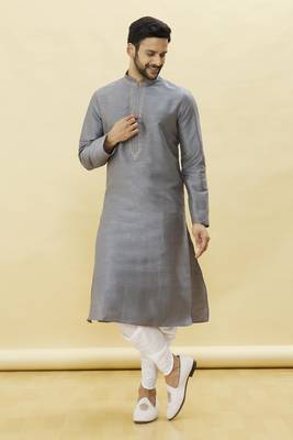Grey embroidered art silk dhoti-kurta 1