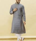 Grey embroidered art silk dhoti-kurta
