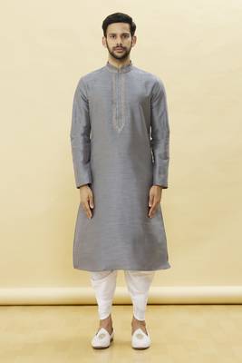 Grey embroidered art silk dhoti-kurta 2