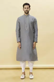 Grey embroidered art silk dhoti-kurta