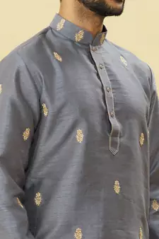 Grey embroidered art silk dhoti-kurta