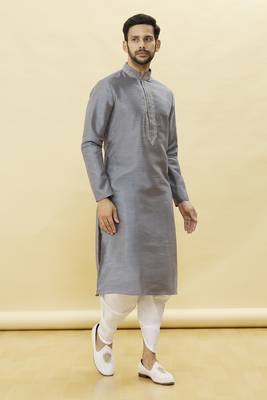 Grey embroidered art silk dhoti-kurta 3
