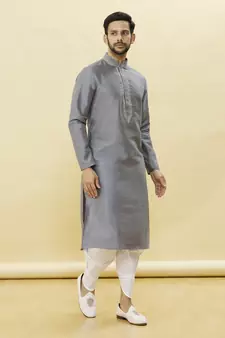 Grey embroidered art silk dhoti-kurta
