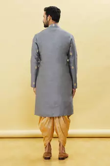 Grey embroidered art silk dhoti-kurta