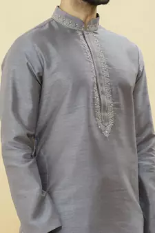 Grey embroidered art silk dhoti-kurta