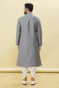 Grey embroidered art silk dhoti-kurta