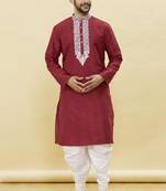 Maroon embroidered art silk dhoti-kurta