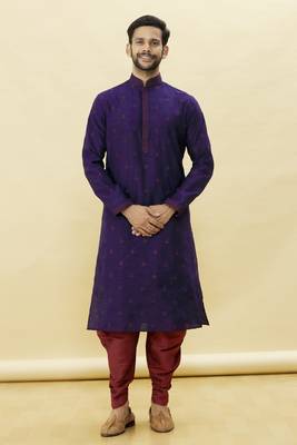 Purple embroidered art silk dhoti-kurta 1