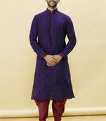 Purple embroidered art silk dhoti-kurta