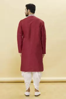 Maroon embroidered art silk dhoti-kurta