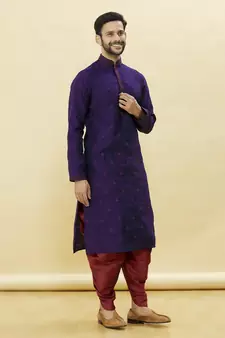 Purple embroidered art silk dhoti-kurta