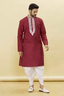 Maroon embroidered art silk dhoti-kurta