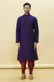 Purple embroidered art silk dhoti-kurta