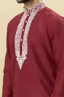 Maroon embroidered art silk dhoti-kurta