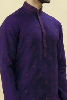Purple embroidered art silk dhoti-kurta