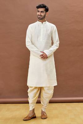 White embroidered art silk dhoti-kurta 1
