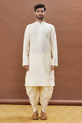White embroidered art silk dhoti-kurta 3