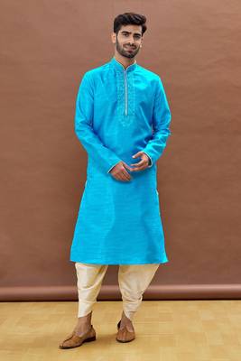 Blue embroidered art silk dhoti-kurta 1