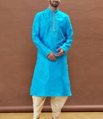 Blue embroidered art silk dhoti-kurta