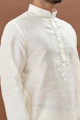 White embroidered art silk dhoti-kurta 4