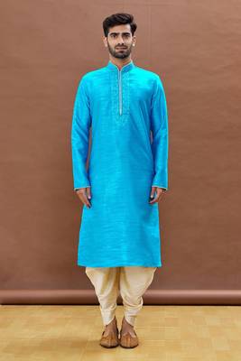 Blue embroidered art silk dhoti-kurta 2