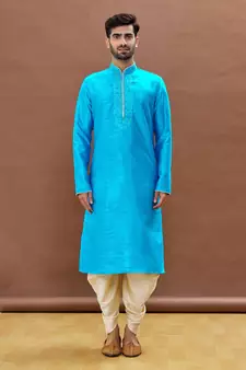 Blue embroidered art silk dhoti-kurta