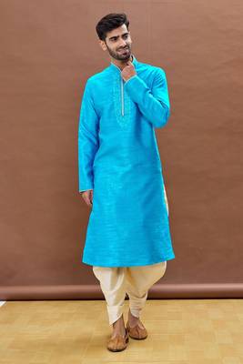 Blue embroidered art silk dhoti-kurta 3