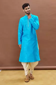 Blue embroidered art silk dhoti-kurta