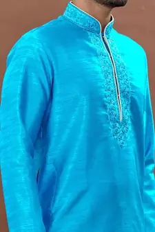 Blue embroidered art silk dhoti-kurta