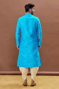 Blue embroidered art silk dhoti-kurta