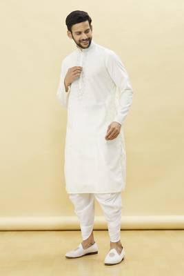 White embroidered cotton dhoti-kurta 1