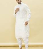 White embroidered cotton dhoti-kurta