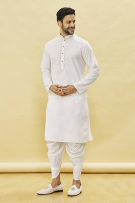 White embroidered cotton dhoti-kurta 1