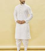 White embroidered cotton dhoti-kurta