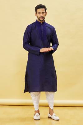 Blue embroidered art silk dhoti-kurta 1