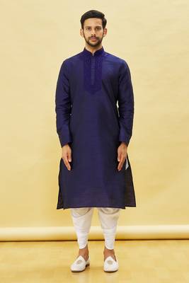Blue embroidered art silk dhoti-kurta 2