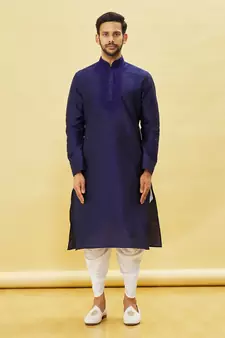 Blue embroidered art silk dhoti-kurta