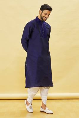 Blue embroidered art silk dhoti-kurta 3