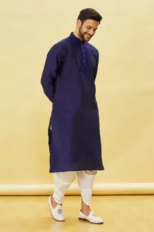 Blue embroidered art silk dhoti-kurta