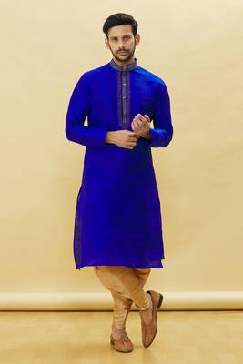 Blue embroidered art silk dhoti-kurta 1