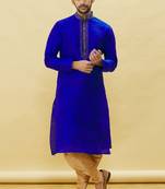 Blue embroidered art silk dhoti-kurta