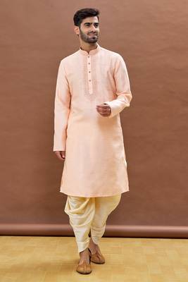 Beige embroidered art silk dhoti-kurta 1