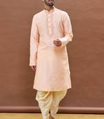 Beige embroidered art silk dhoti-kurta